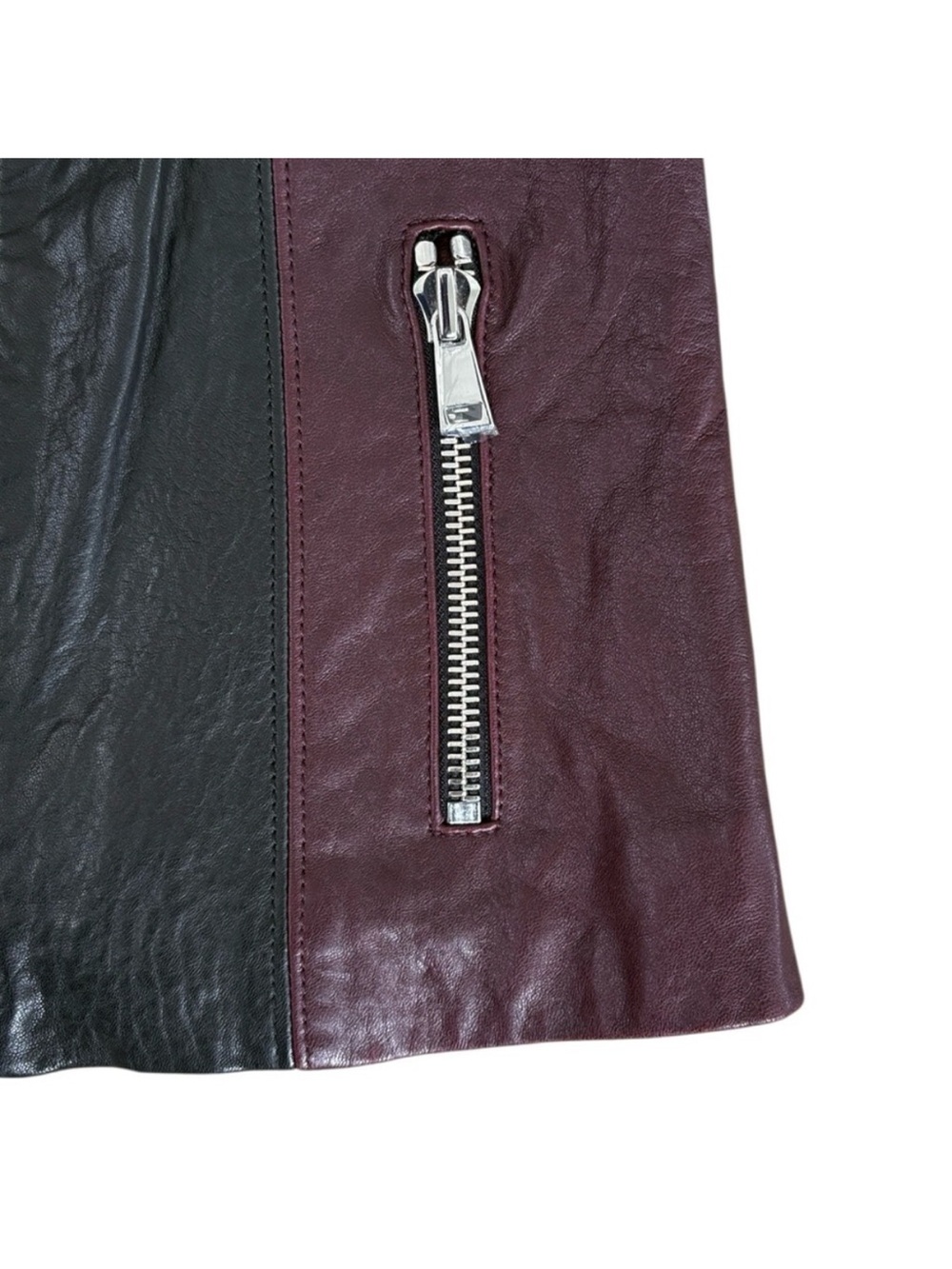 VINCE Lambskin Leather Two Tone Moto Jacket Black Burgundy Women’s Size M EUC - Picture 7 of 14